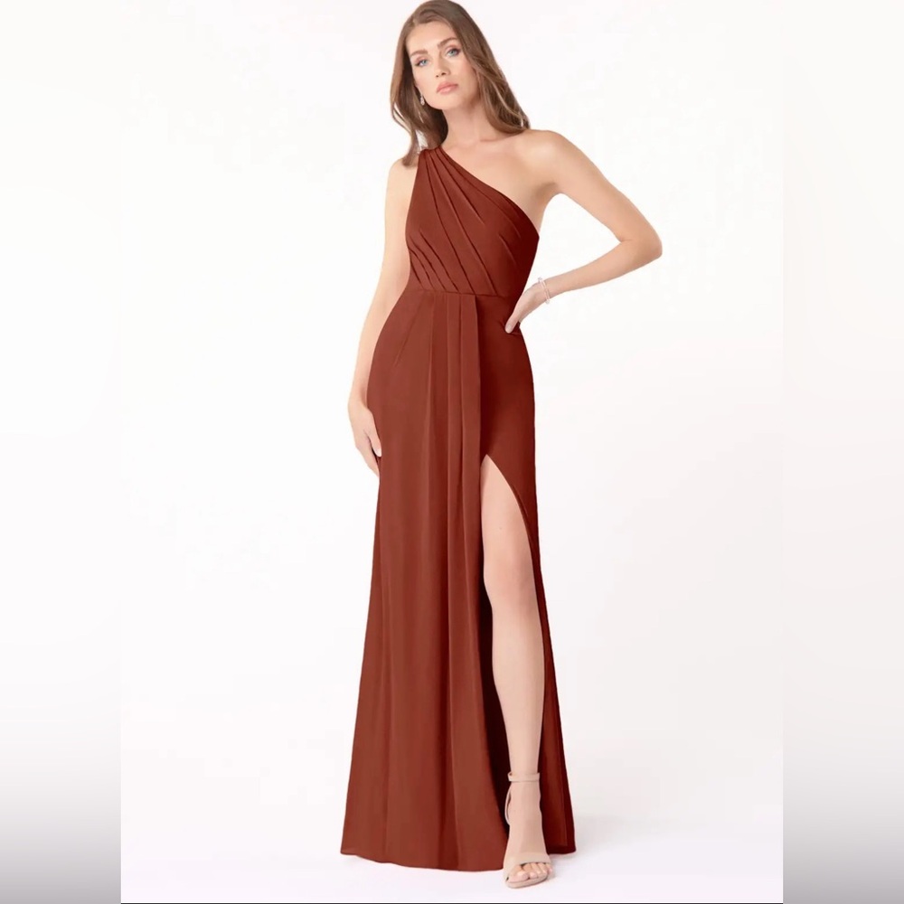 Azazie One-Shoulder Rust Brown Evening Gown